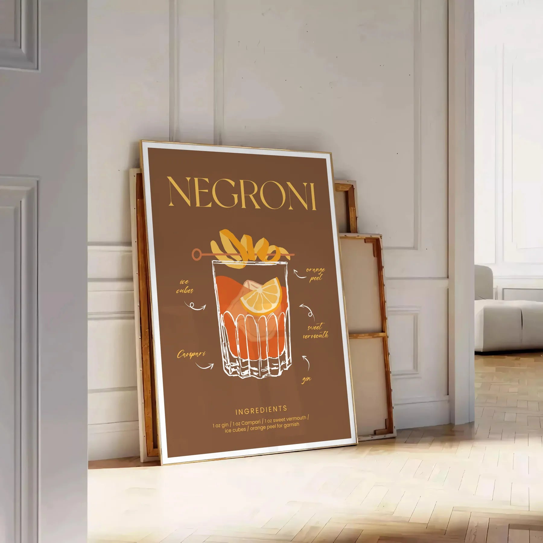 space vibrant Negroni Cocktail Art Poster green orange hues stunning print perfect wall lovers unique gift decor today available A4 cm A0