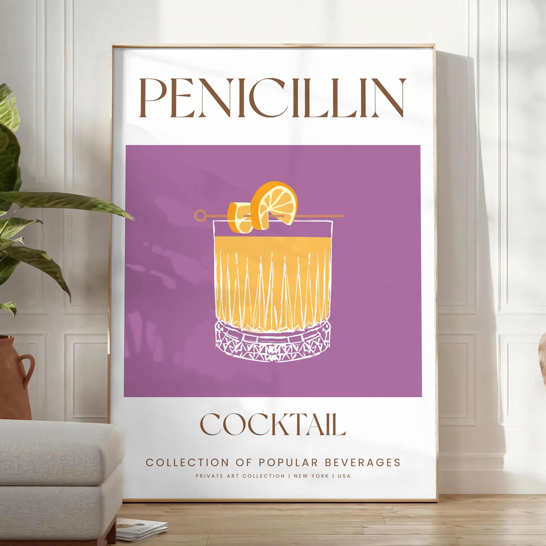 unique Penicillin Cocktail Art poster modern creativity chic gray vibrant orange palette wall lovers artwork stylish touch space print sizes A4 cm A0
