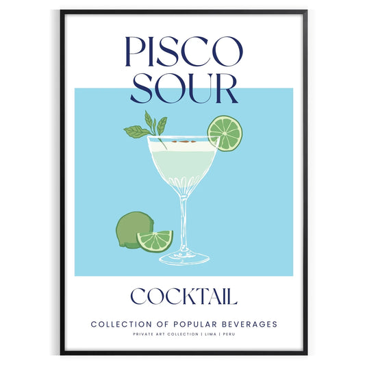 space vibrant Pisco Sour Cocktail poster refreshing green blue hues wall art enthusiasts artwork ideal gift sizes A4 cm A0