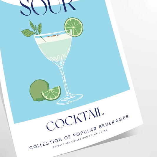space vibrant Pisco Sour Cocktail poster refreshing green blue hues wall art enthusiasts artwork ideal gift sizes A4 cm A0