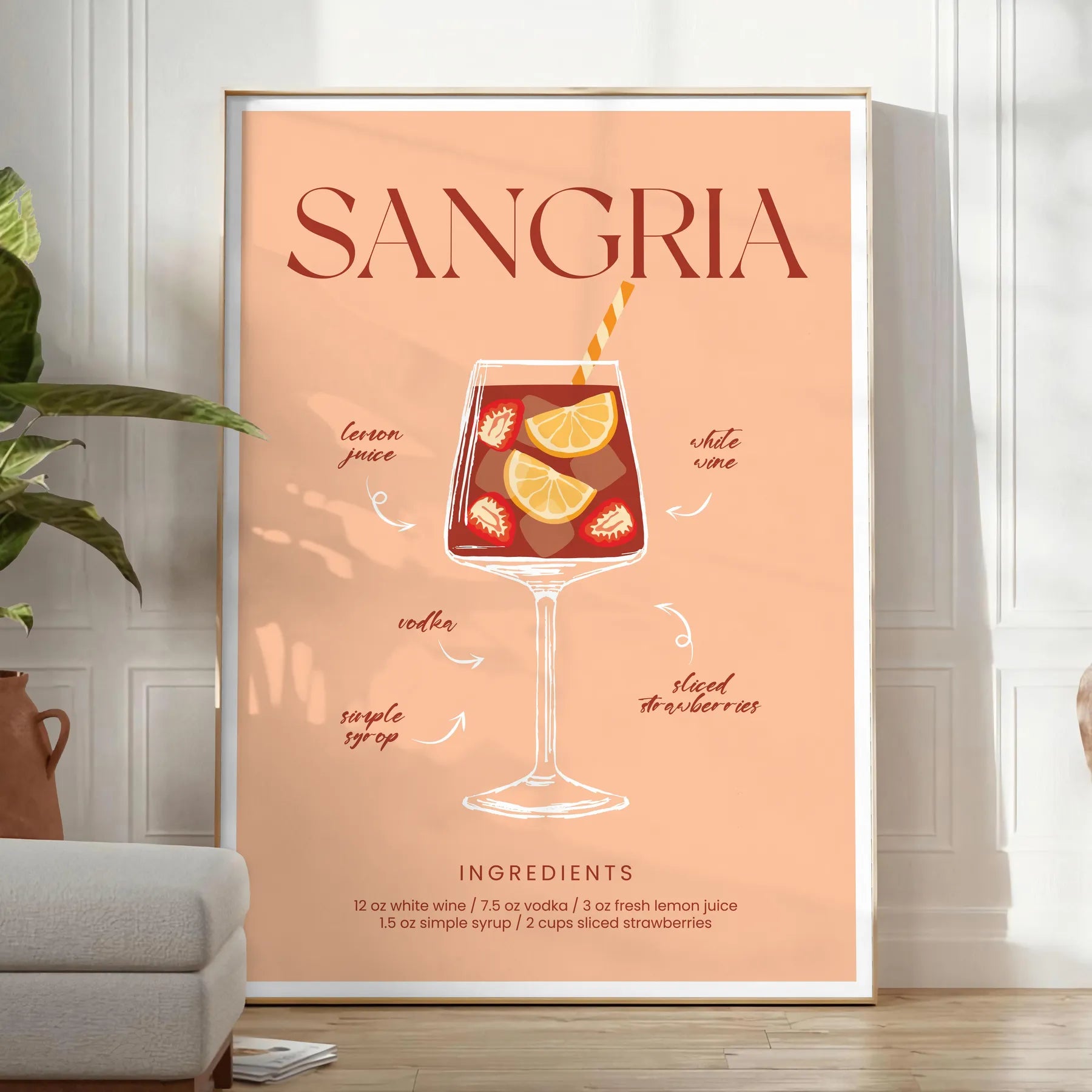 space vibrant Sangria Cocktail Poster rich brown orange hues essence summer captivating wall art perfect gift stylish addition room available A4 cm A0