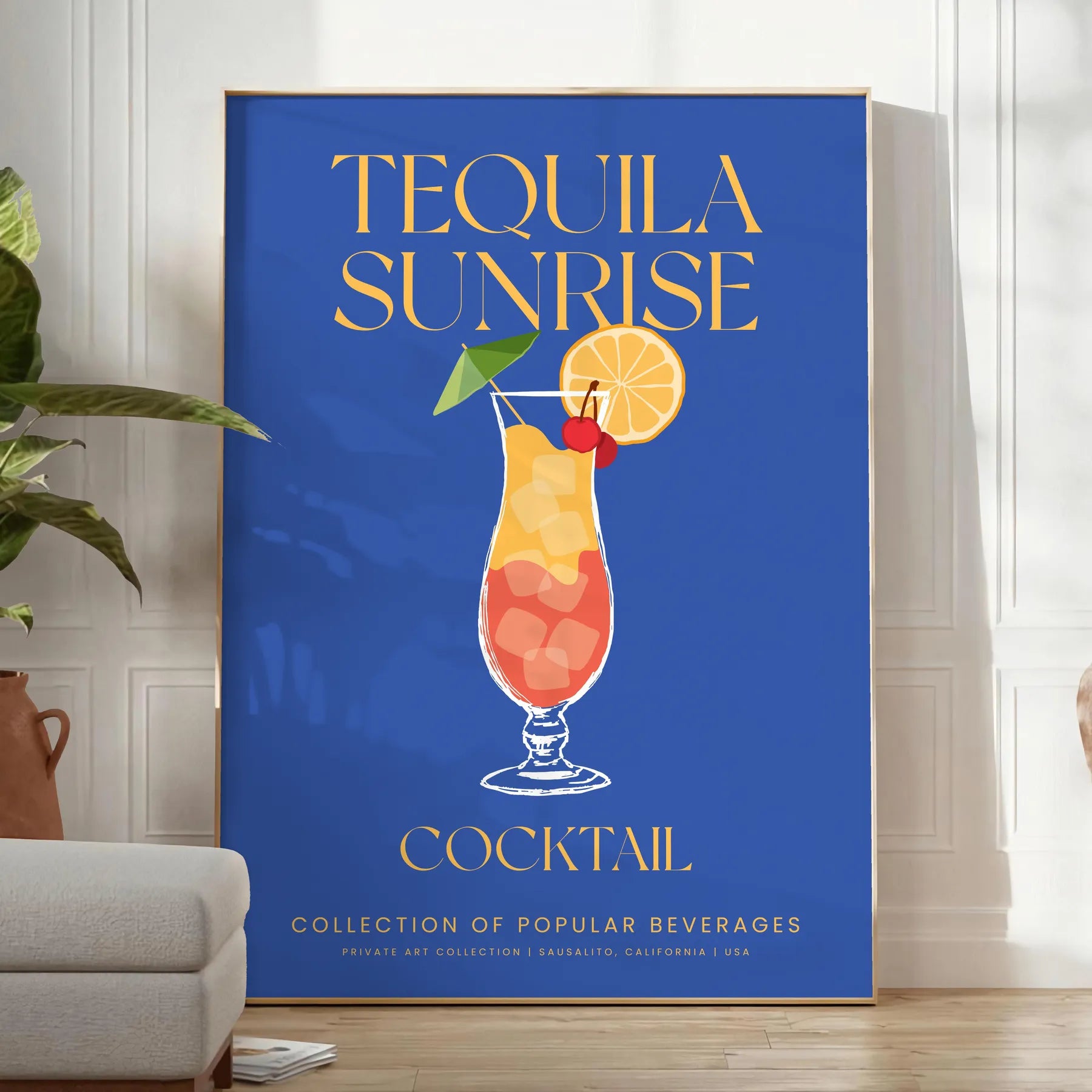 space Tequila Sunrise Cocktail poster vibrant green blue hues wall art thoughtful gift stunning artwork splash color setting personalized touch today