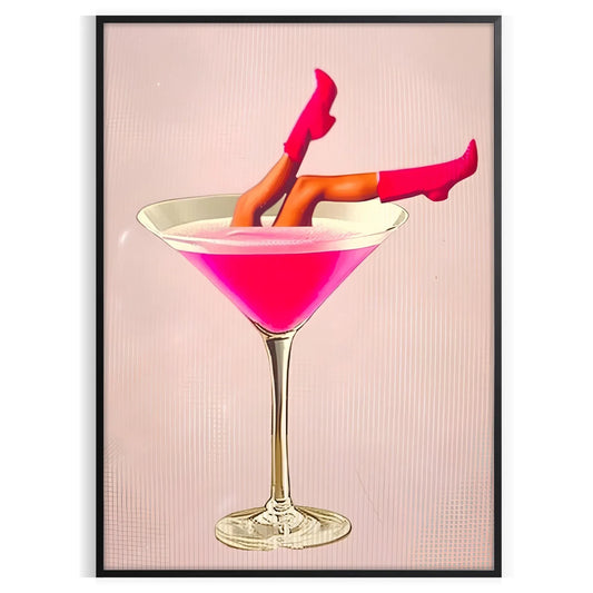 space stunning Woman Cocktail poster vibrant gray orange hues captivating wall art perfect gift elegance modern style room chic print A4 cm A0 dimensions