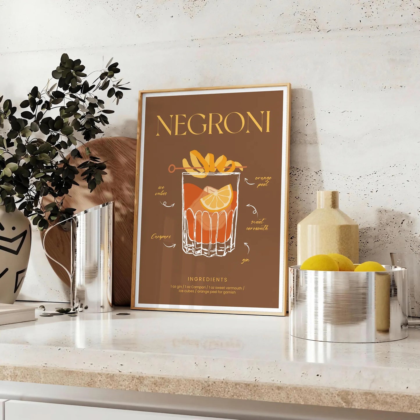 space vibrant Negroni Cocktail Art Poster green orange hues stunning print perfect wall lovers unique gift decor today available A4 cm A0