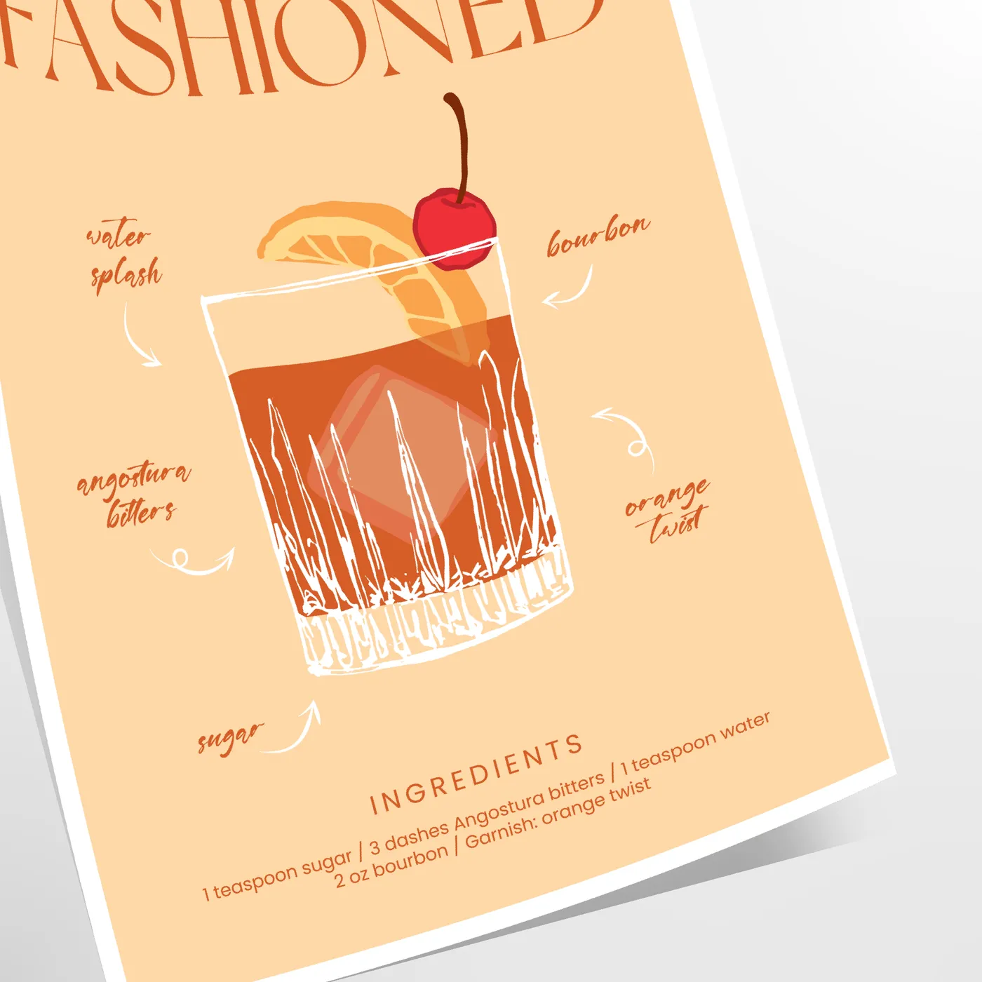 space vibrant Old Fashioned cocktail poster orange red hues wall eye addition décor gift personal enjoyment interior style stunning artwork frame