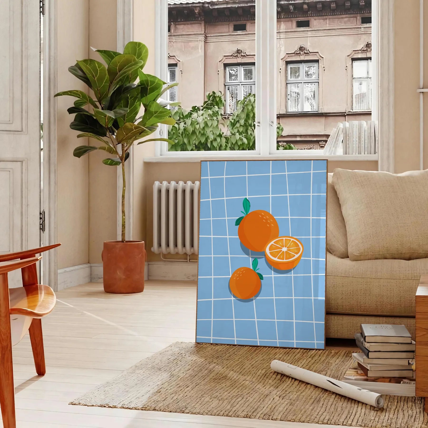 cooking space vibrant Orange Kitchen poster bold gray color palette wall art thoughtful gift artwork splash style home unframed versions decor