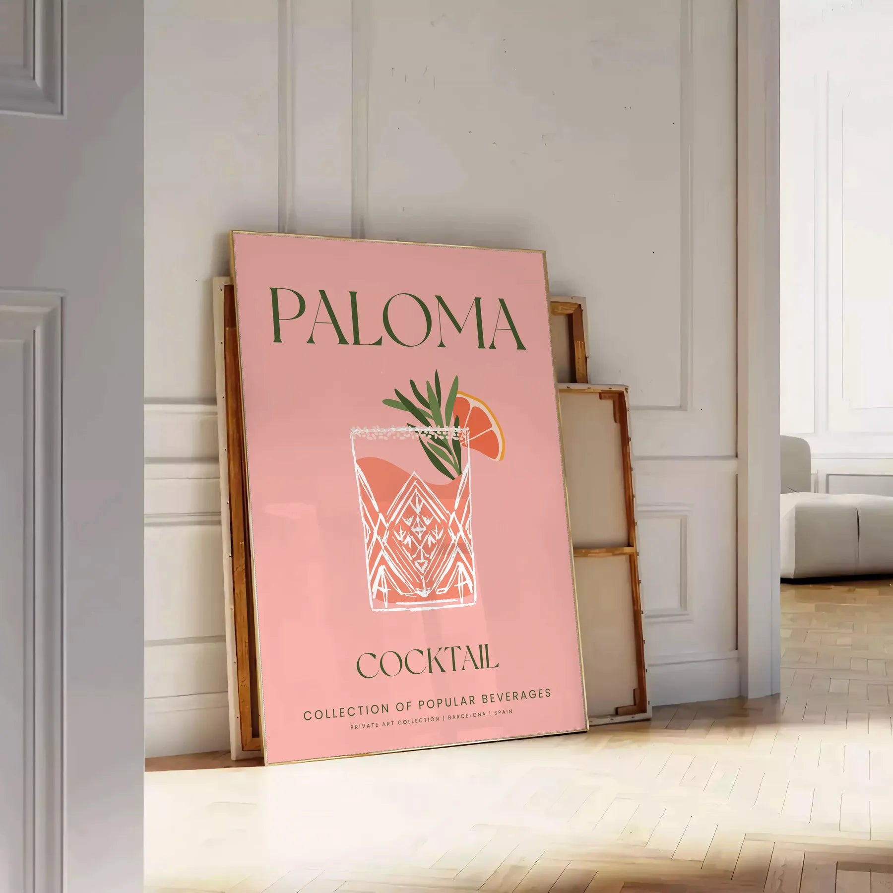 space stunning Paloma Cocktail art poster earthy brown vibrant green hues unique wall thoughtful gift captivating print touch elegance decor unframed options