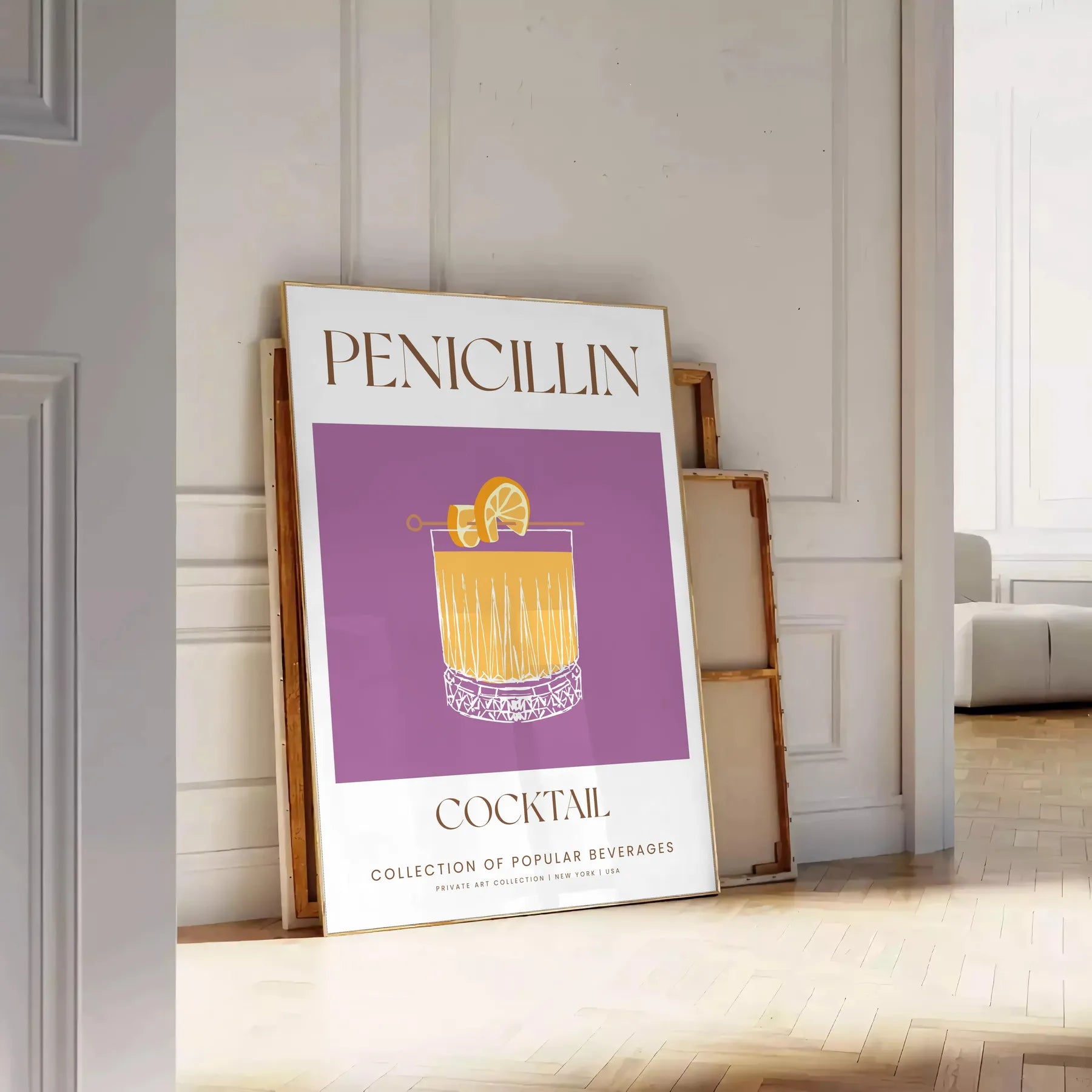 unique Penicillin Cocktail Art poster modern creativity chic gray vibrant orange palette wall lovers artwork stylish touch space print sizes A4 cm A0
