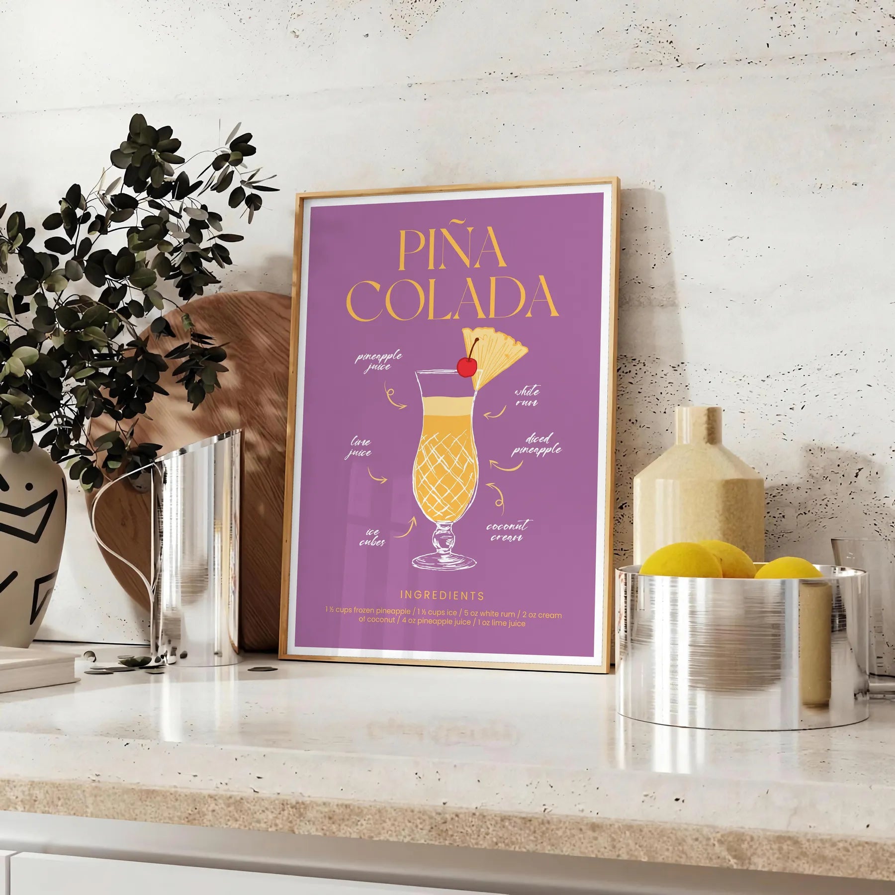 tropical twist space Pina Colada Cocktail Poster vibrant hues orange red striking wall art perfect gift lovers various print sizes A4 cm A0 decor today