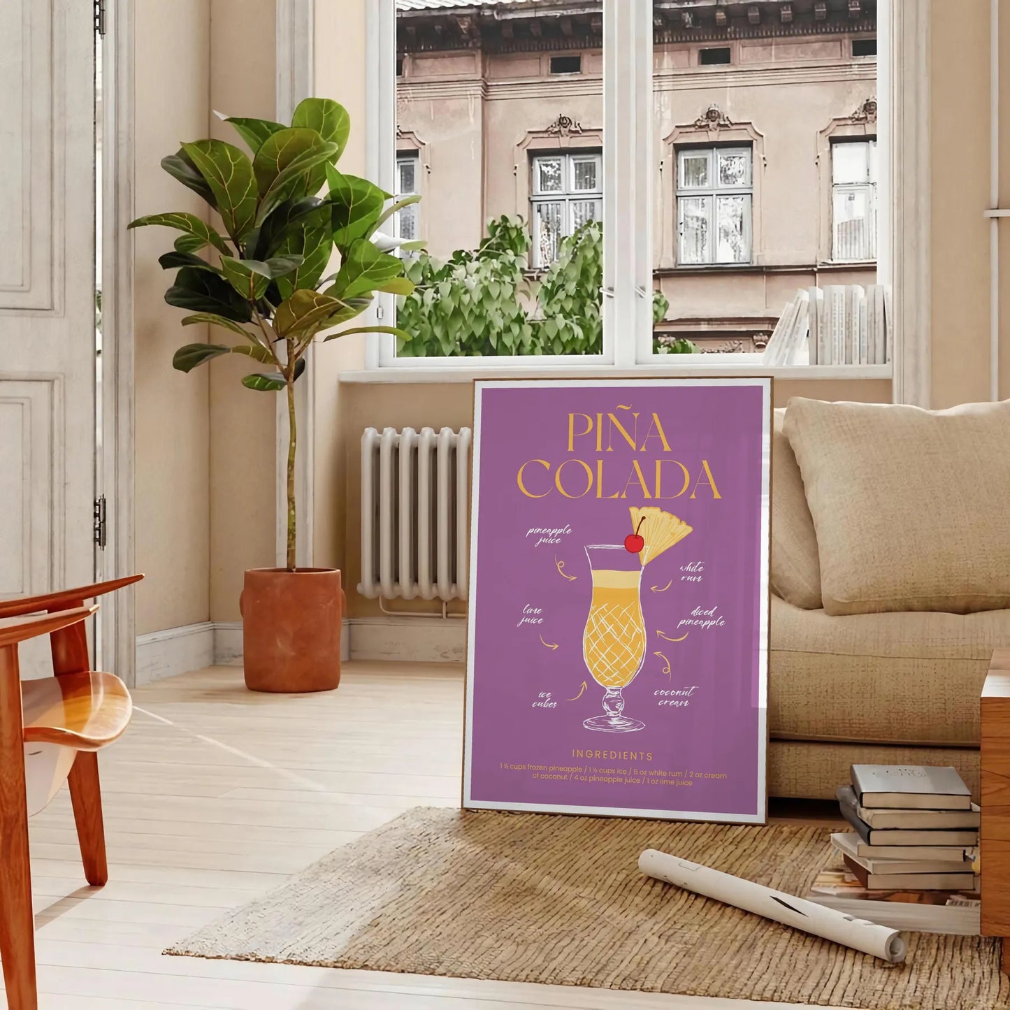 tropical twist space Pina Colada Cocktail Poster vibrant hues orange red striking wall art perfect gift lovers various print sizes A4 cm A0 decor today