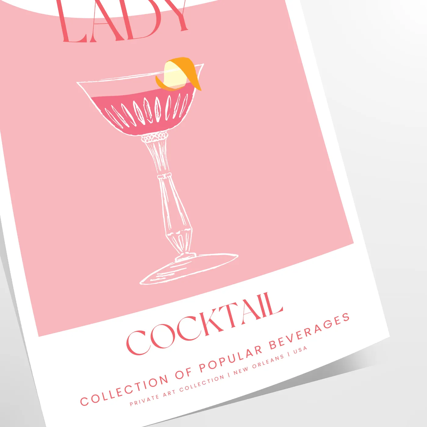 splash sophistication space vibrant Pink Lady Cocktail poster eye blend orange hues stunning wall art perfect print gift enthusiasts options frame