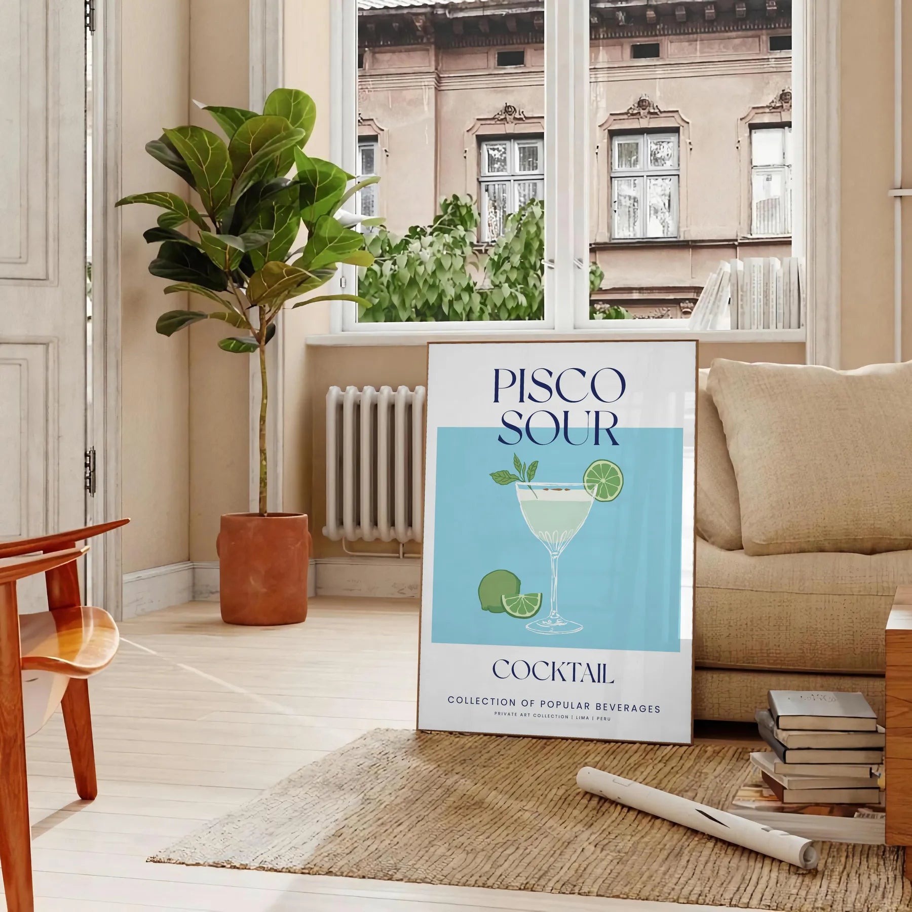 space vibrant Pisco Sour Cocktail poster refreshing green blue hues wall art enthusiasts artwork ideal gift sizes A4 cm A0