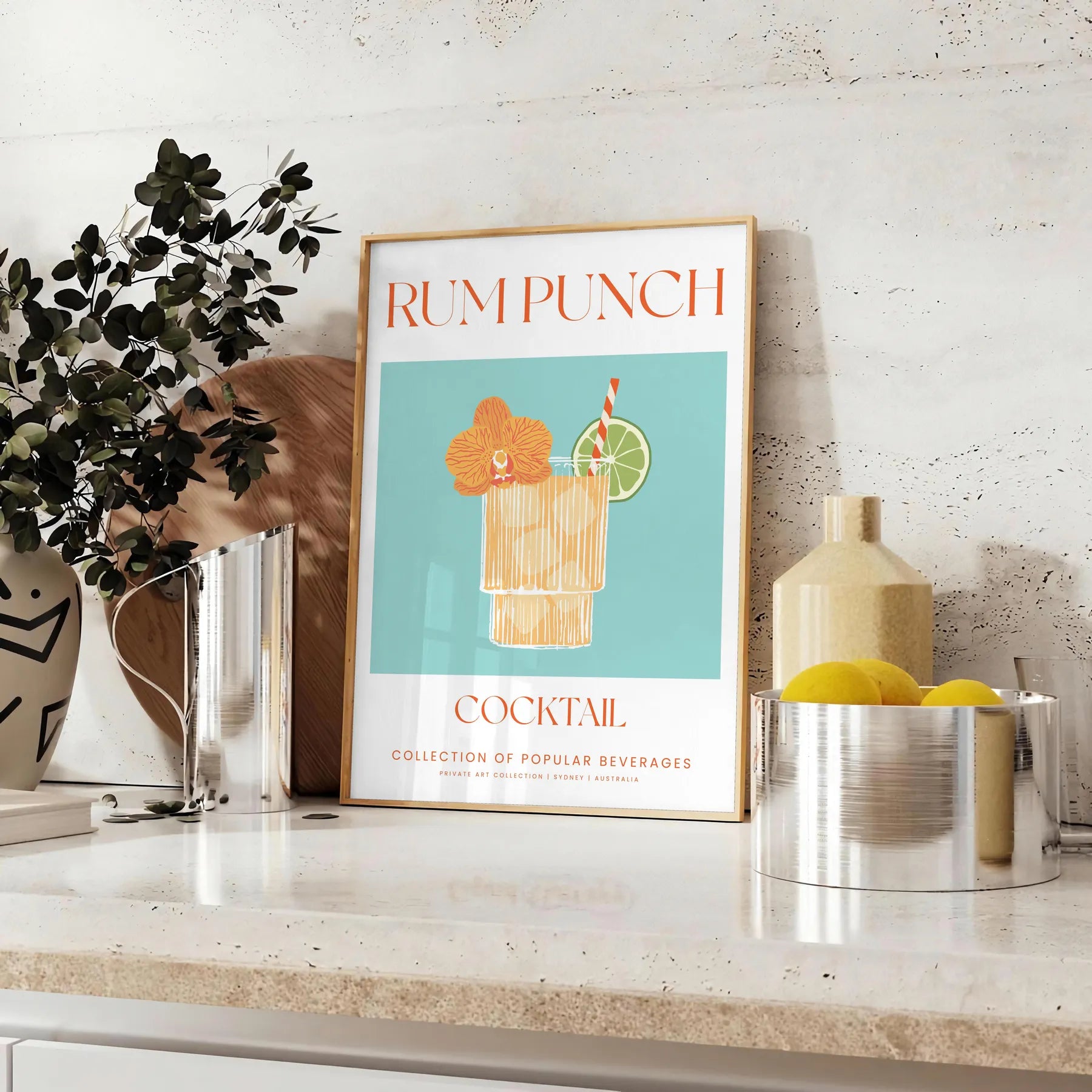 space vibrant rum punch cocktail poster lively green orange hues kitchen wall art unique gift eye print tropical touch room framed frameless version style