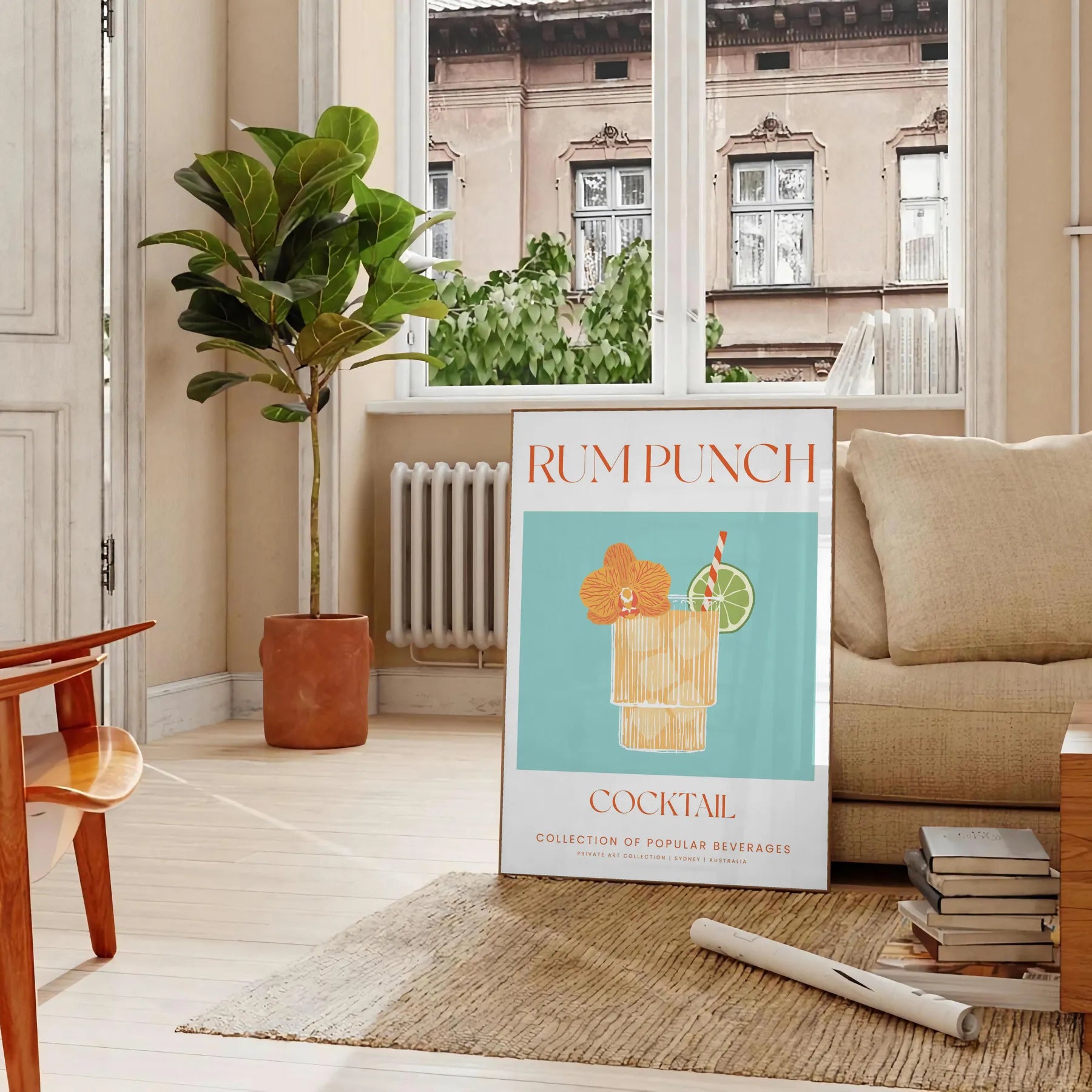 space vibrant rum punch cocktail poster lively green orange hues kitchen wall art unique gift eye print tropical touch room framed frameless version style