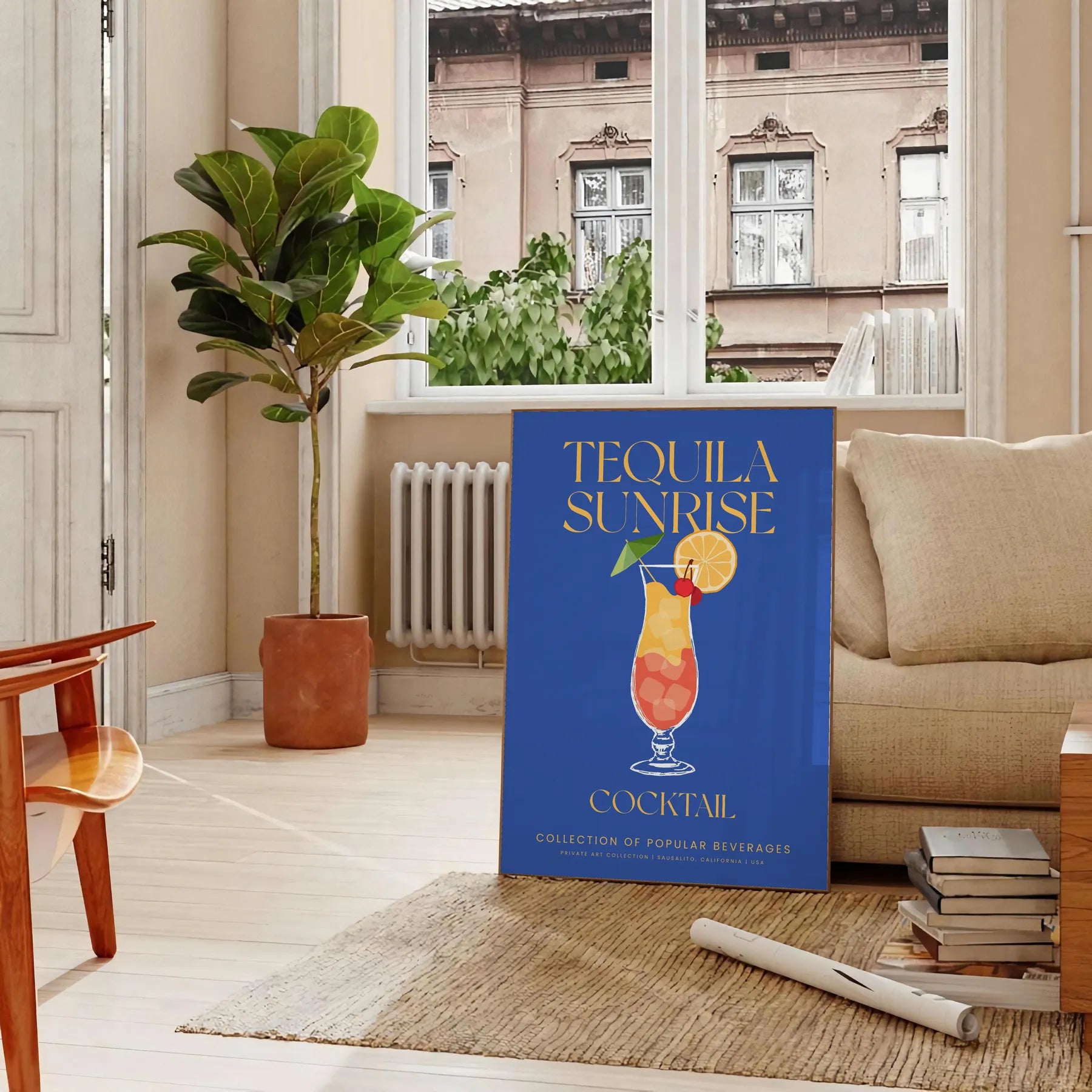 space Tequila Sunrise Cocktail poster vibrant green blue hues wall art thoughtful gift stunning artwork splash color setting personalized touch today