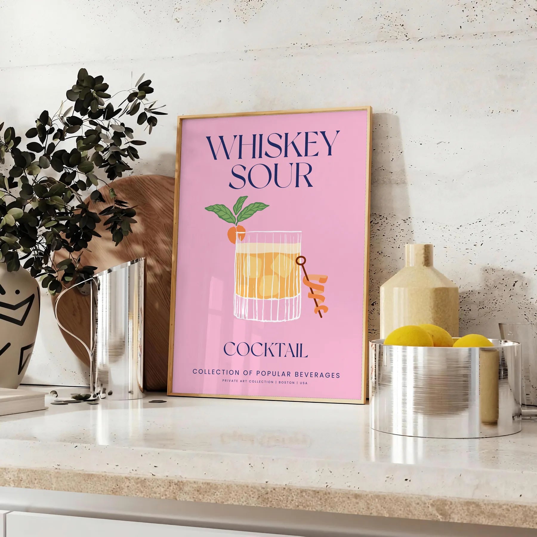 space Whiskey Sour Cocktail Art Poster vibrant yellow blue hues stunning wall splash sophistication unique gift decor A4 cm A0 sizes