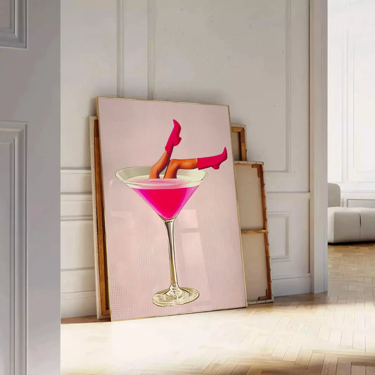 space stunning Woman Cocktail poster vibrant gray orange hues captivating wall art perfect gift elegance modern style room chic print A4 cm A0 dimensions